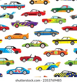 cool race cars bright seamless pattern background 