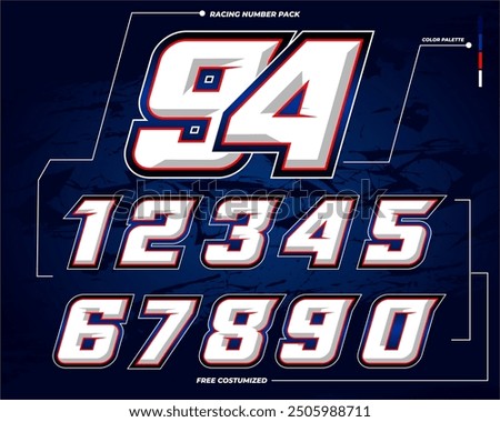 COOL RACING NUMBER WHITE RED, MOTO GP, SIM RACING, SPORT NUMBER, NASCAR, DRIFT, MOTOCROSS, RALLY