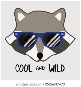 Cool Racoon Ilustración, Diseño gráfico con el lema "COOL AND WILD",