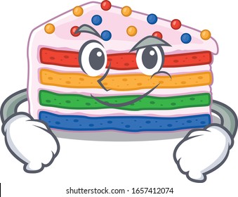 Cool rainbow cake mascot character with Smirking face