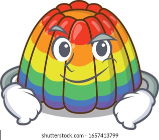 Cool rainbow jelly mascot character with Smirking face