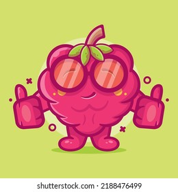 cool raspberry fruit character mascot with thumb up hand gesture isolated cartoon in flat style design