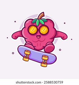 cool raspberry fruit character mascot playing skateboard isolated cartoon