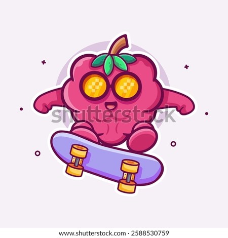 cool raspberry fruit character mascot playing skateboard isolated cartoon