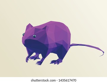 Cool Rat on Isolated Background. Gradient Low Poly Vector 3D Rendering
