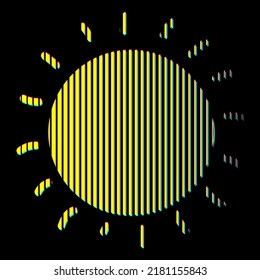 Cool rave glitch sun icon. Trendy design for t-shirt print. Psychedelic flat style illustration isolated on black background. Vector EPS 10