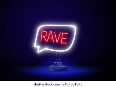 Cool rave neon icon. Neon text RAVE style illustration isolated on dark background.