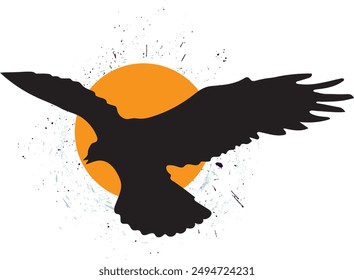 Cool raven illustration with sunset in the background