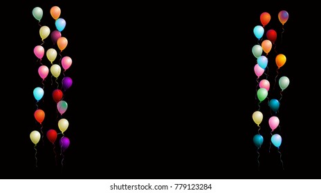 Cool Realistic Balloons, Colorful Vector Illustration. Creative Congratulations, Celebration, New Year, Birthday Party Poster, Banner Background. Flying or Falling Realistic Balloons Isolated on Black