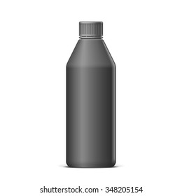 Cool Realistic Black plastic bottle. Product Packing. Transmission Fluid Vector Illustration