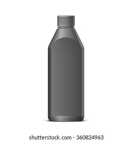 Cool Realistic Black plastic bottle. Product Packing. Transmission Fluid Vector Illustration