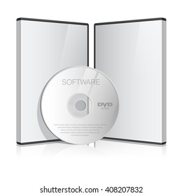 Cool Realistic Case for DVD Or CD Disk with Disk. Text, reflection and background on separate layers. Vector Illustration