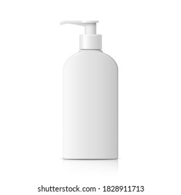 Cool Realistic Flat White plastic bottle. Cosmetic package collection for cream, soups, foams, shampoo. Vector Illustration