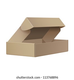 Cool Realistic Package Cardboard Box Opened. For Software, electronic device and other products. Vector illustration