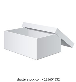 Cool Realistic White blank Package Box Opened with the cover removed. For shoes, electronic device and other products. Vector illustration