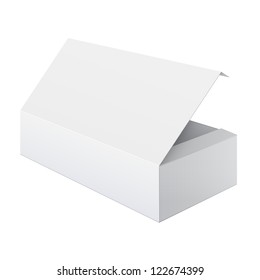 Cool Realistic White Package Cardboard Box Opened. For Software, electronic device and other products. Vector illustration