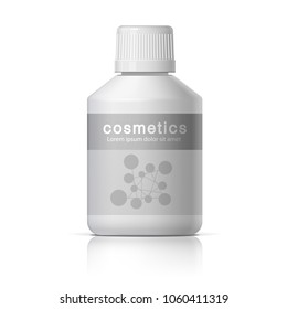 Cool Realistic White plastic bottle. Product Packing Cosmetic, medicine. Various fluids Vector Illustration