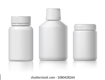 Cool Realistic White plastic bottle. Product Packing Cosmetic, medicine. Various fluids Vector Illustration