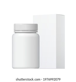 Cool Realistic White plastic bottle. Product Packing Cosmetic, medicine. Various fluids Vector Illustration