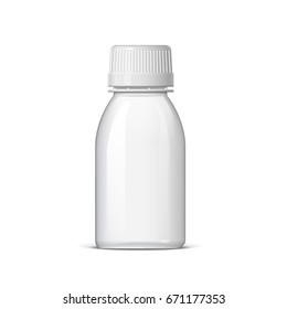 Cool Realistic White plastic bottle. Product Packing medicine. Various fluids Vector Illustration