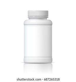 Frío Frasco de plástico blanco realista. Producto Medicamento de embalaje. Ilustración vectorial de varios fluidos