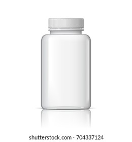 Cool Realistic White plastic bottle. Product Packing medicine. Various fluids Vector Illustration