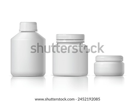 Cool Realistic White plastic bottle. Product Packing Cosmetic, medicine. Various fluids Vector Illustration