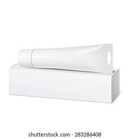 Cool Realistic white tube and packaging. For cosmetics, ointments, cream, tooth paste, glue Vector. Separate elements