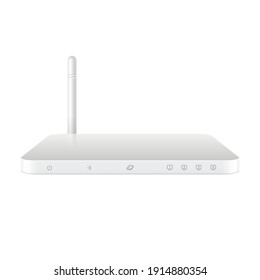 Cool Realistic white Wireless Router with the antenna. Signs on a separate layer