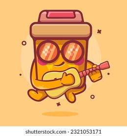 cool recycle bin character mascot playing guitar isolated cartoon in flat style design