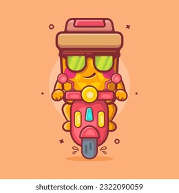 cool recycle bin character mascot riding scooter motorcycle isolated cartoon in flat style design 