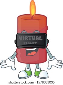 cool red candle character in Virtual reality headset