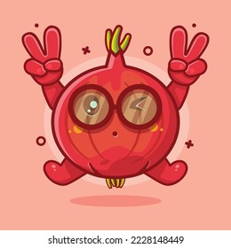cool red onion character mascot with peace sign hand gesture isolated cartoon in flat style design