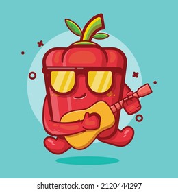 cool red paprika character playing guitar isolated cartoon in flat style design. great resource for icon,symbol, logo, sticker,banner.
