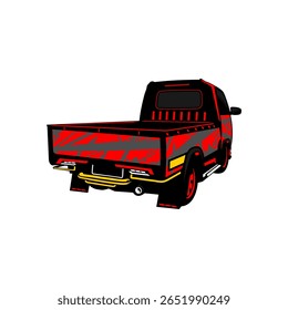 cool red pickup car rear view vector illustration