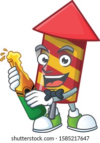 Cool red stripes fireworks rocket with beer mascot cartoon style