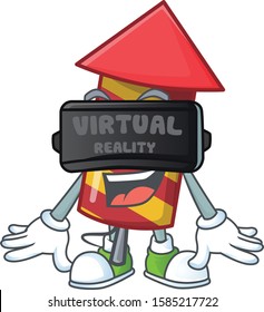 cool red stripes fireworks rocket character in Virtual reality headset
