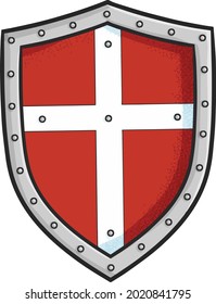 Cool red white shield in cartoon style