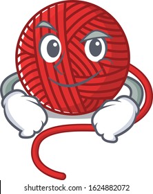 Cool red wool yarn mascot character with Smirking face