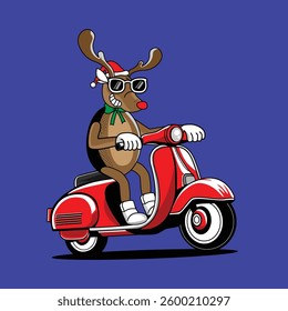 Cool Reindeer On A Red Scooter Christmas Holiday Fun
