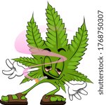A cool relaxed marijuna leaf cartoon mascot.