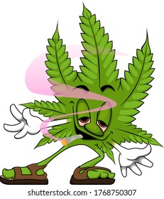 A cool relaxed marijuna leaf cartoon mascot.