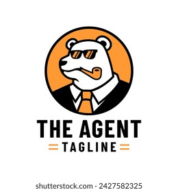 Diseño de logotipo de agente de oso retro fresco