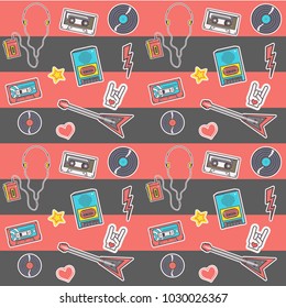 Cool retro pop style pattern with stripes in the background, vector drawing design