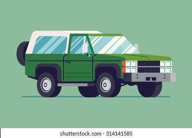 Cool retro styled SUV off road four wheel vector vehicle illustration | Classic design 4WD car isolated transportation traffic design element in trendy flat design