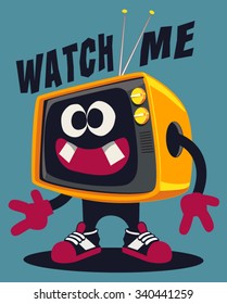 cool retro television character vector design for tee