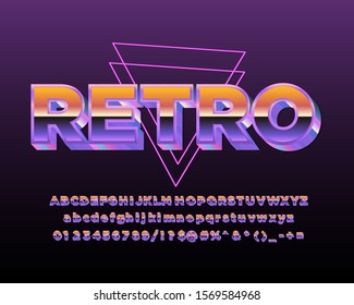 Cool retro text effect, fancy alphabet design for 80s 90s culture