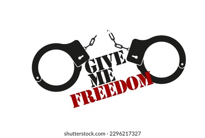 Cool retro vintage illustration logo with broken handcuffs symbolizing independence suitable for an anti-colonial poster of a country or people and ethnic group