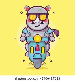 cool rhino animal character mascot riding scooter motorcycle isolated cartoon