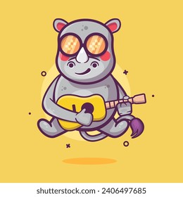 cool rhino animal character mascot playing guitar isolated cartoon
